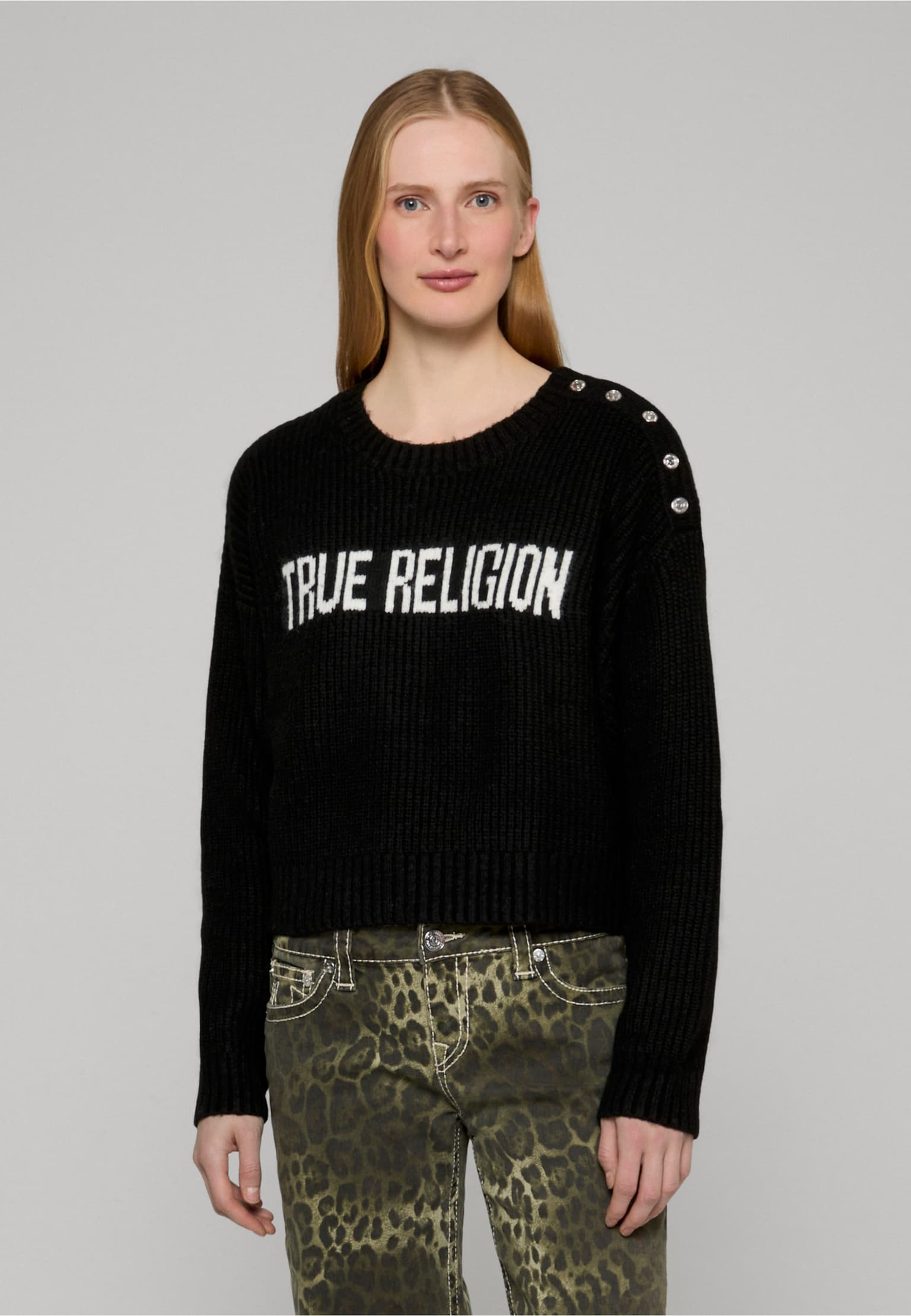 True Religion LOGO OFF SHOULDER SWEATER