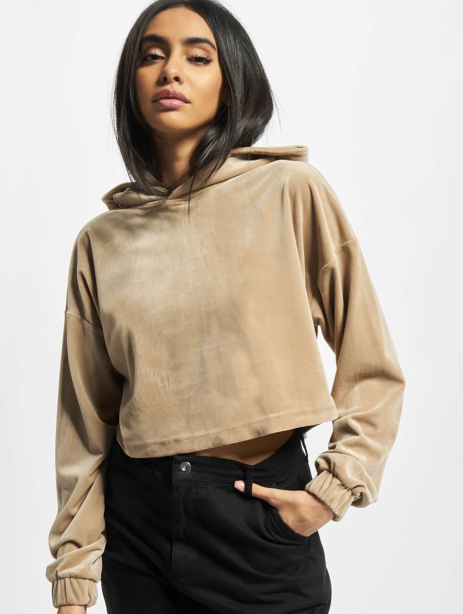 Urban Classics Ladies Cropped Velvet Oversized Hoody