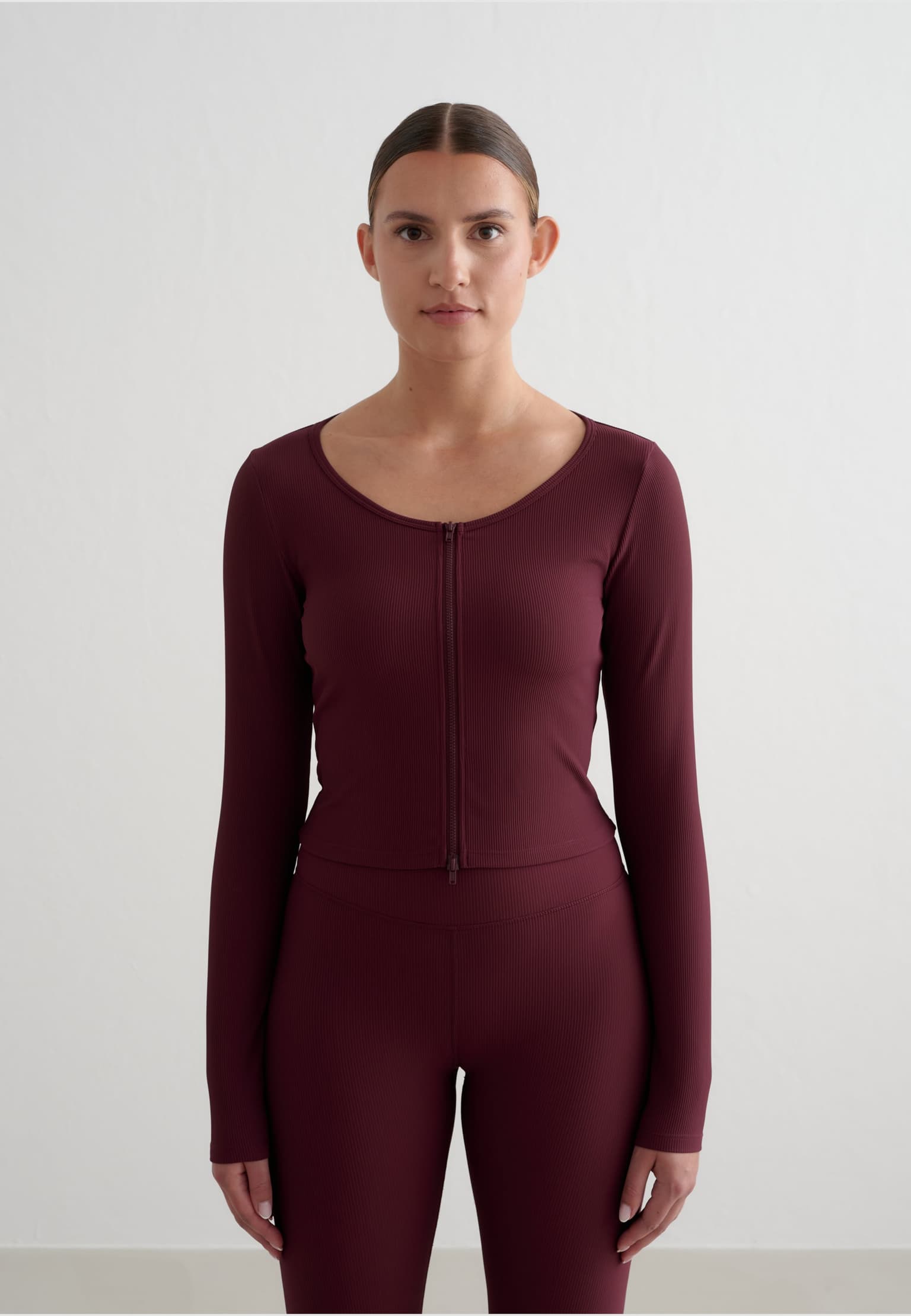 aimn Cherry Ribbed Performance Zipped Cardigan