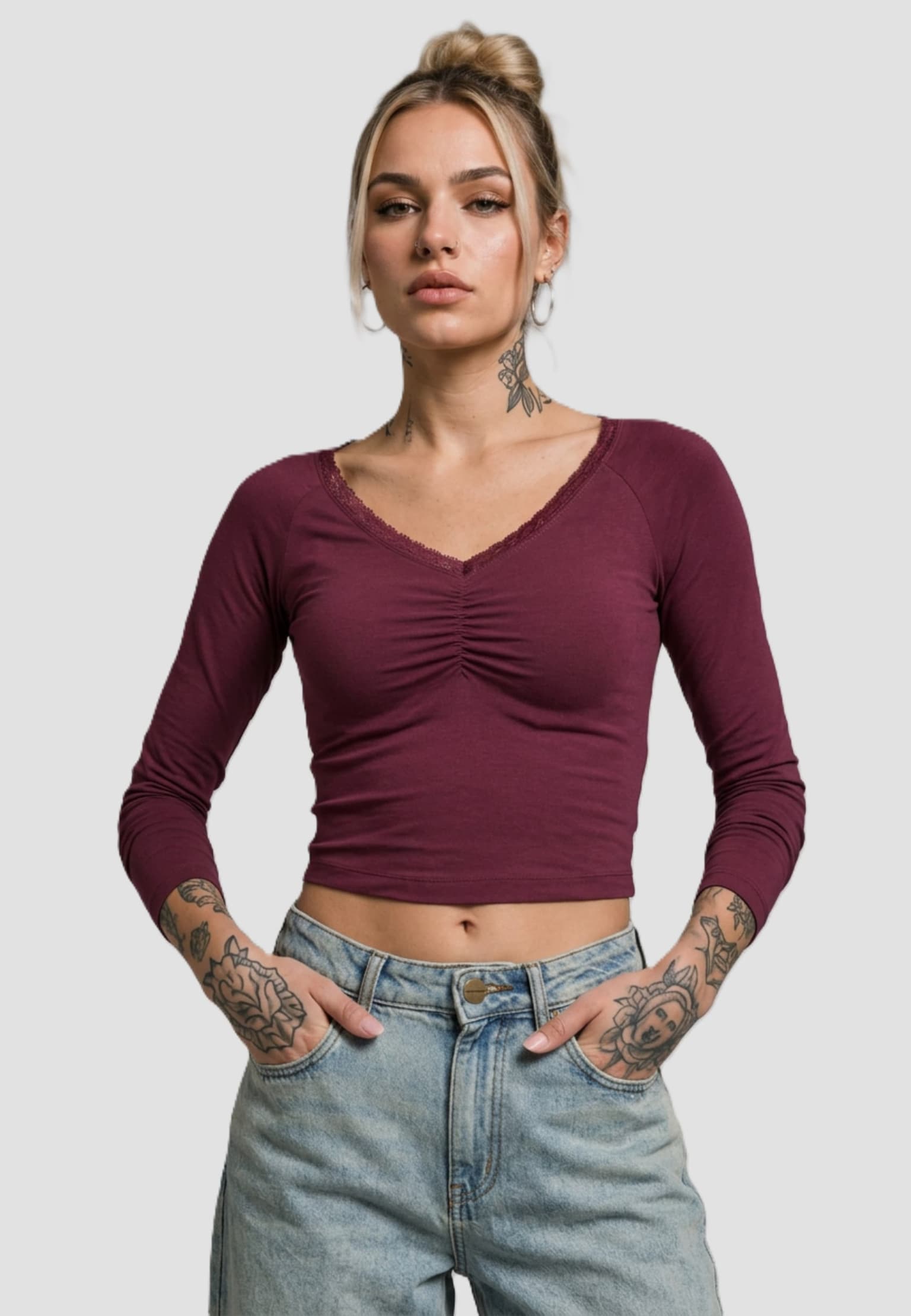 Urban Classics Ladies Short Lognsleeve Lace Shirt