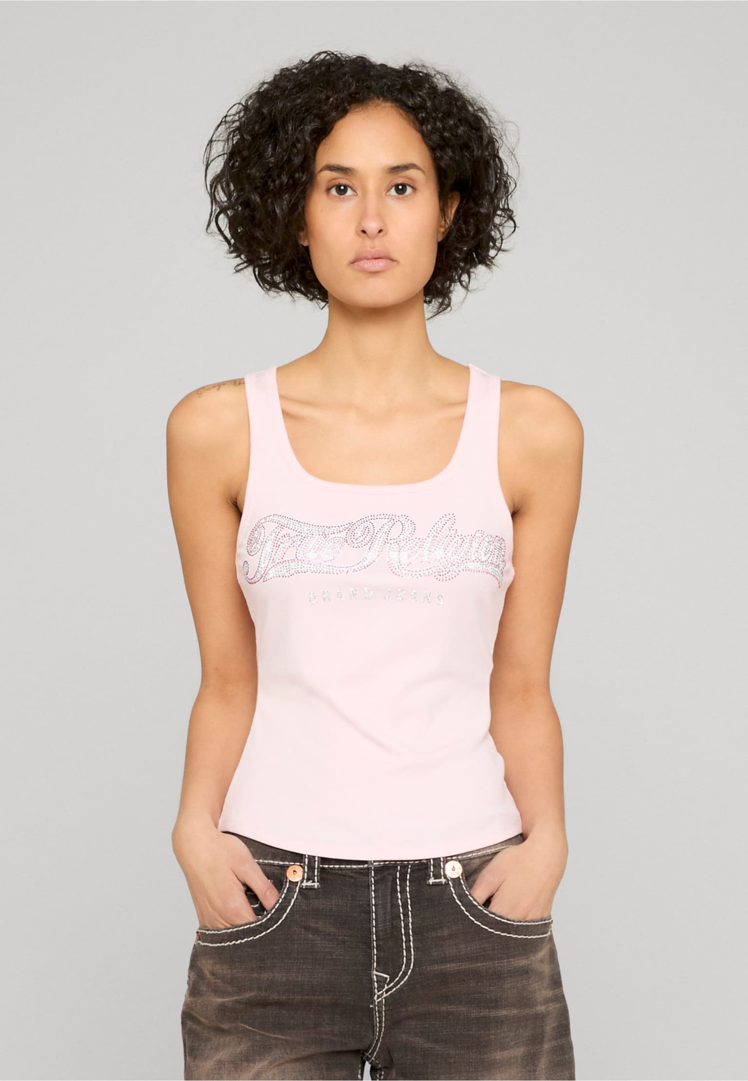 True Religion CRYSTAL SQUARE NECK RIB TANK