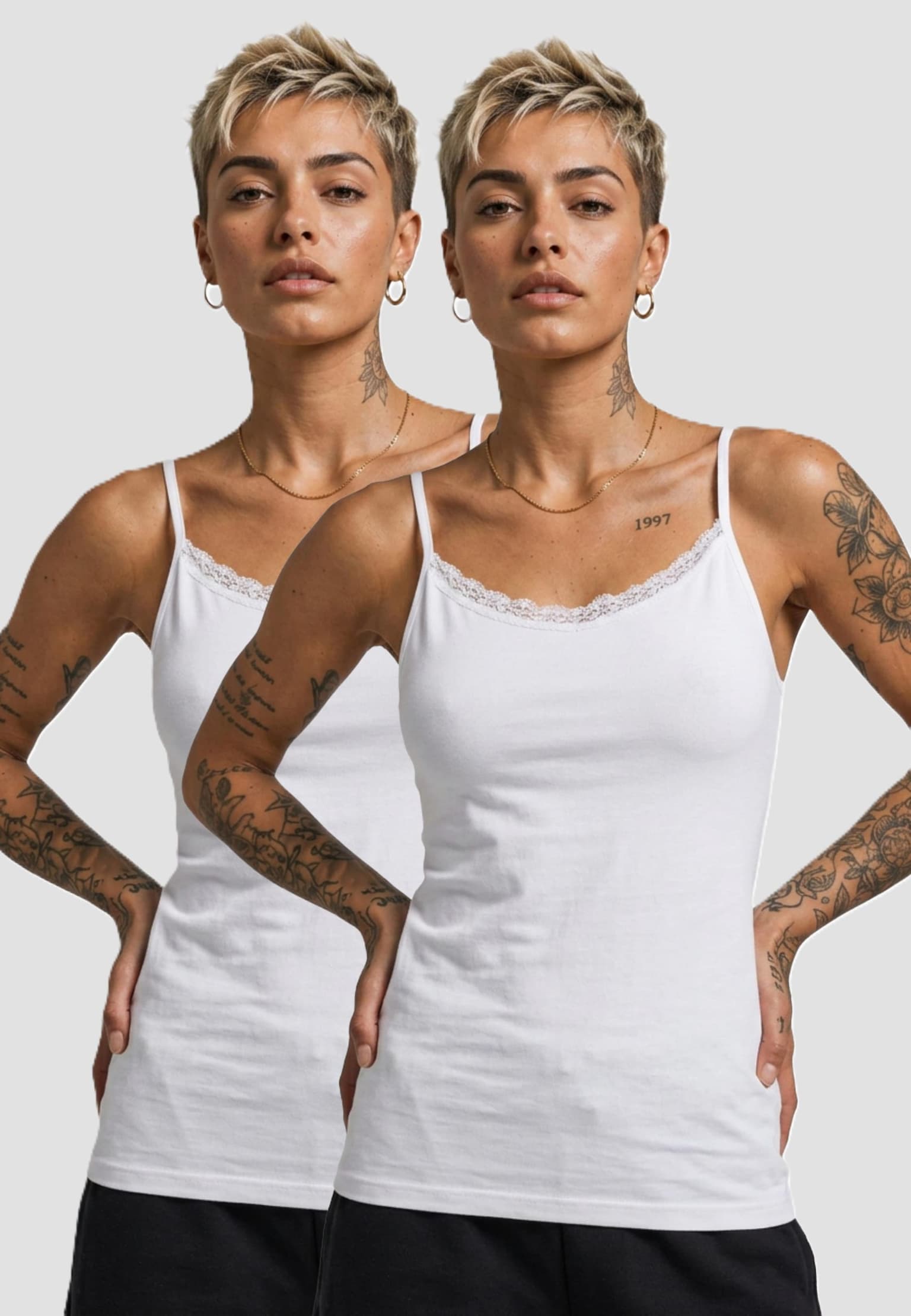 Urban Classics Ladies Basic Tank Top Cotton Lace 2-Pack