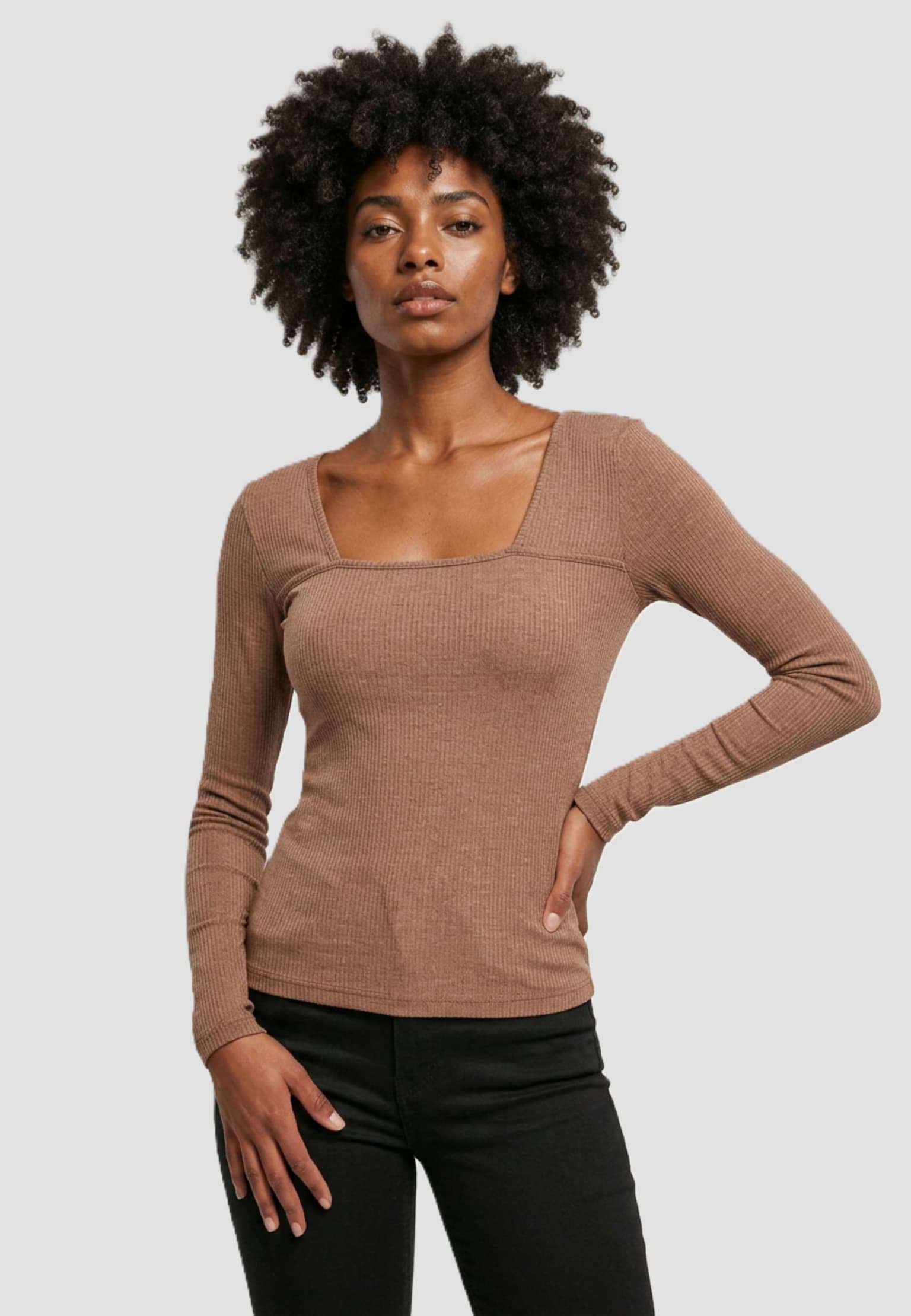 Urban Classics Ladies Rib Squared Neckline Longsleeve